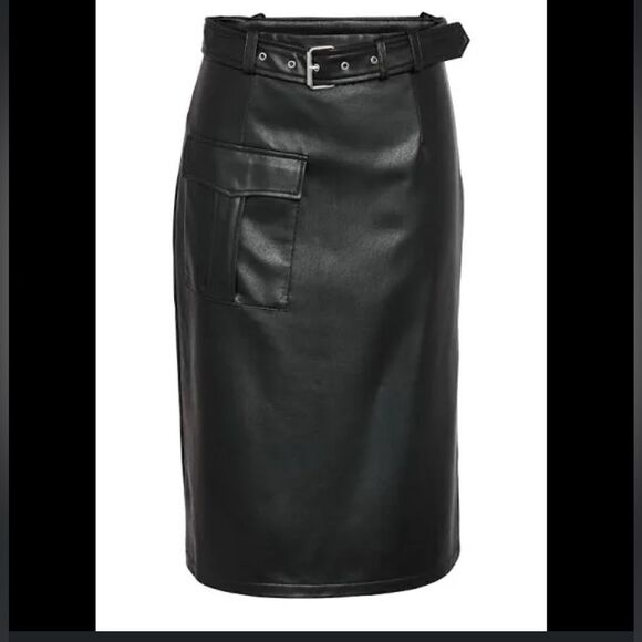 Noisy May Paula Cargo Faux Leather Midi Skirt size large NWOT - Picture 3 of 6